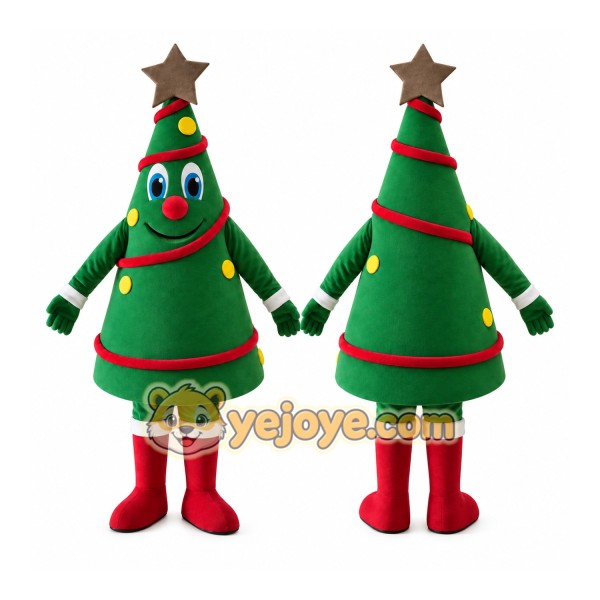 Green Christmas Tree Mascot Costume with Custom Logo
