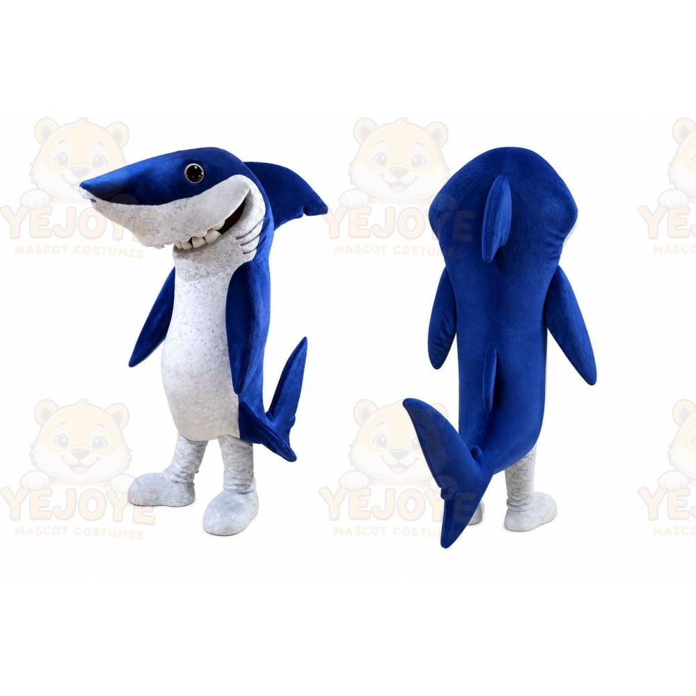 Blue Shark Mascot Costume with Custom Logo