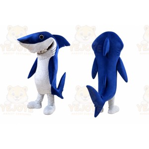 Blue Shark Mascot Costume with Custom Logo