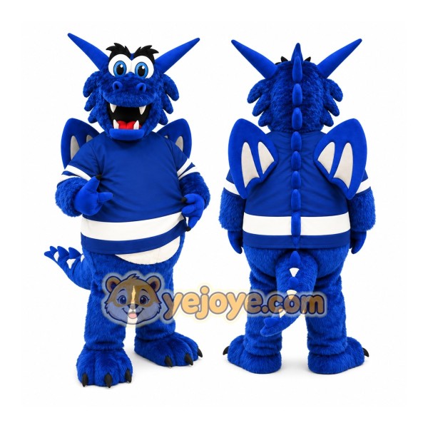 Blue Dragon Mascot Costume with Custom Logo