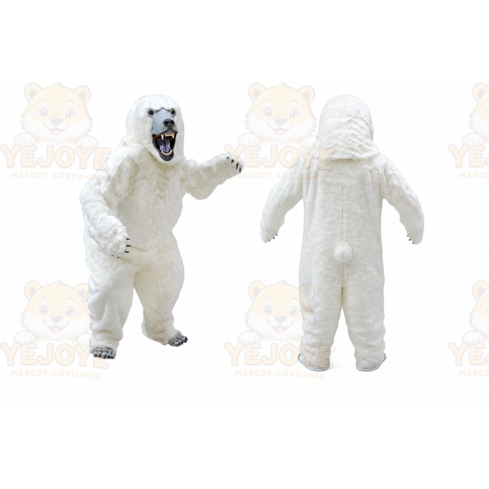 White Bear Mascot Costume with Custom Logo