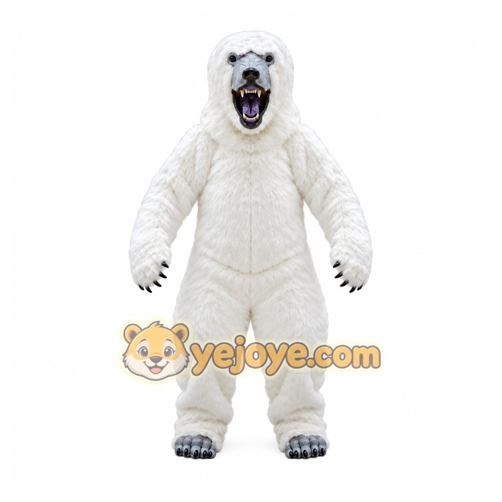 White Bear Mascot Costume with Custom Logo