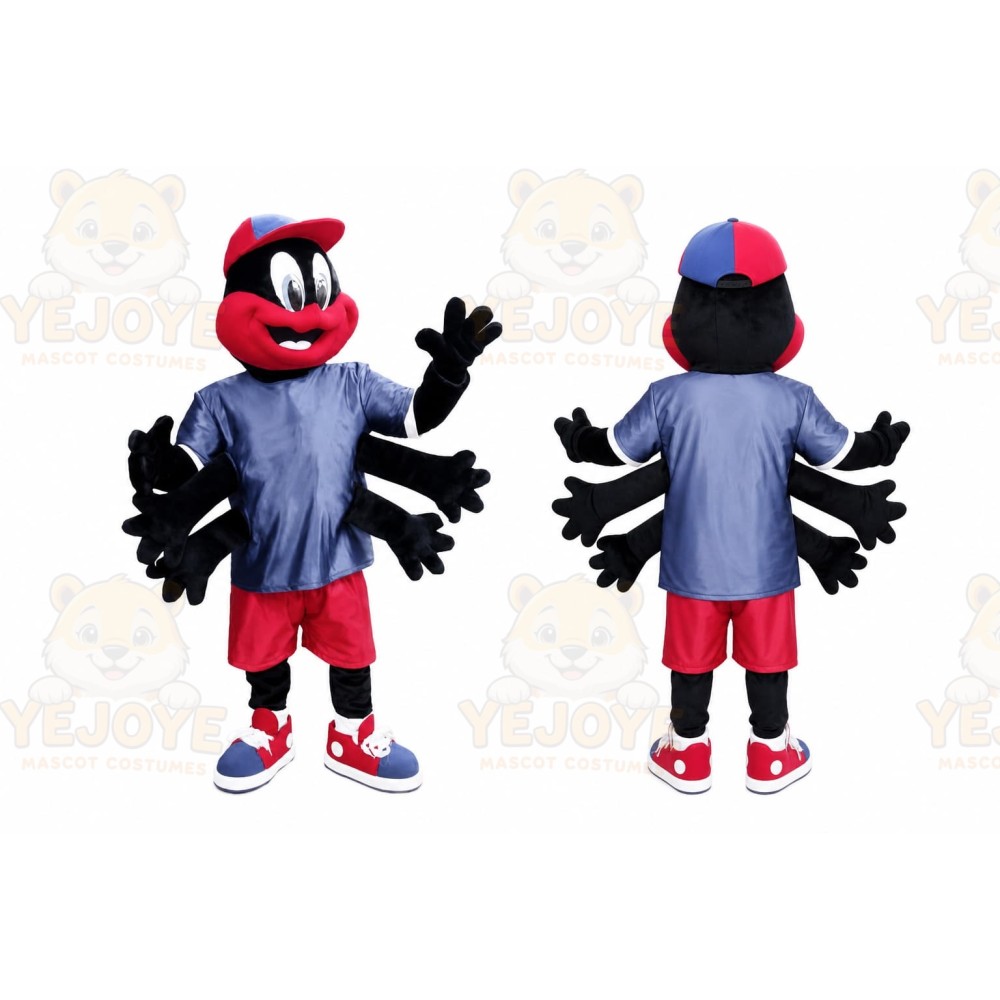 Black Spider Mascot Costume with Custom Logo