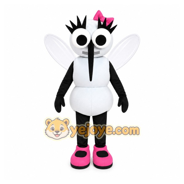 White Fly Mascot Costume with Custom Logo White Fly Mascot Costume with Custom Logo