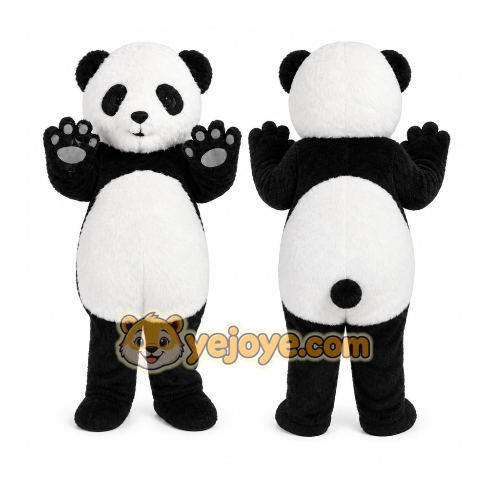 Black Panda Mascot Costume with Custom Logo