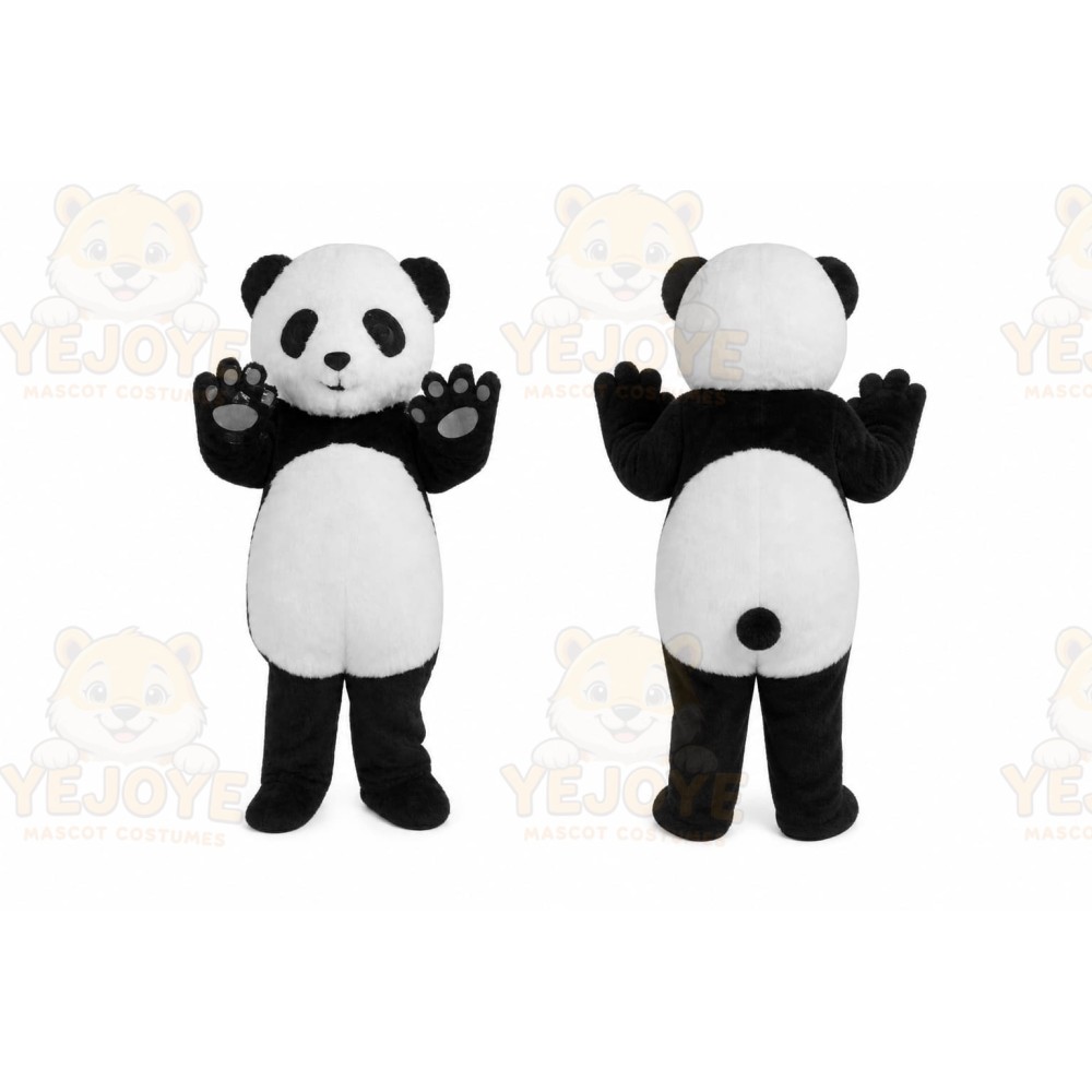 Black Panda Mascot Costume with Custom Logo