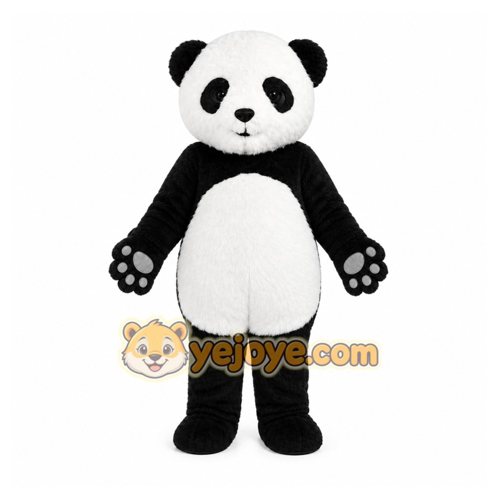 Black Panda Mascot Costume with Custom Logo