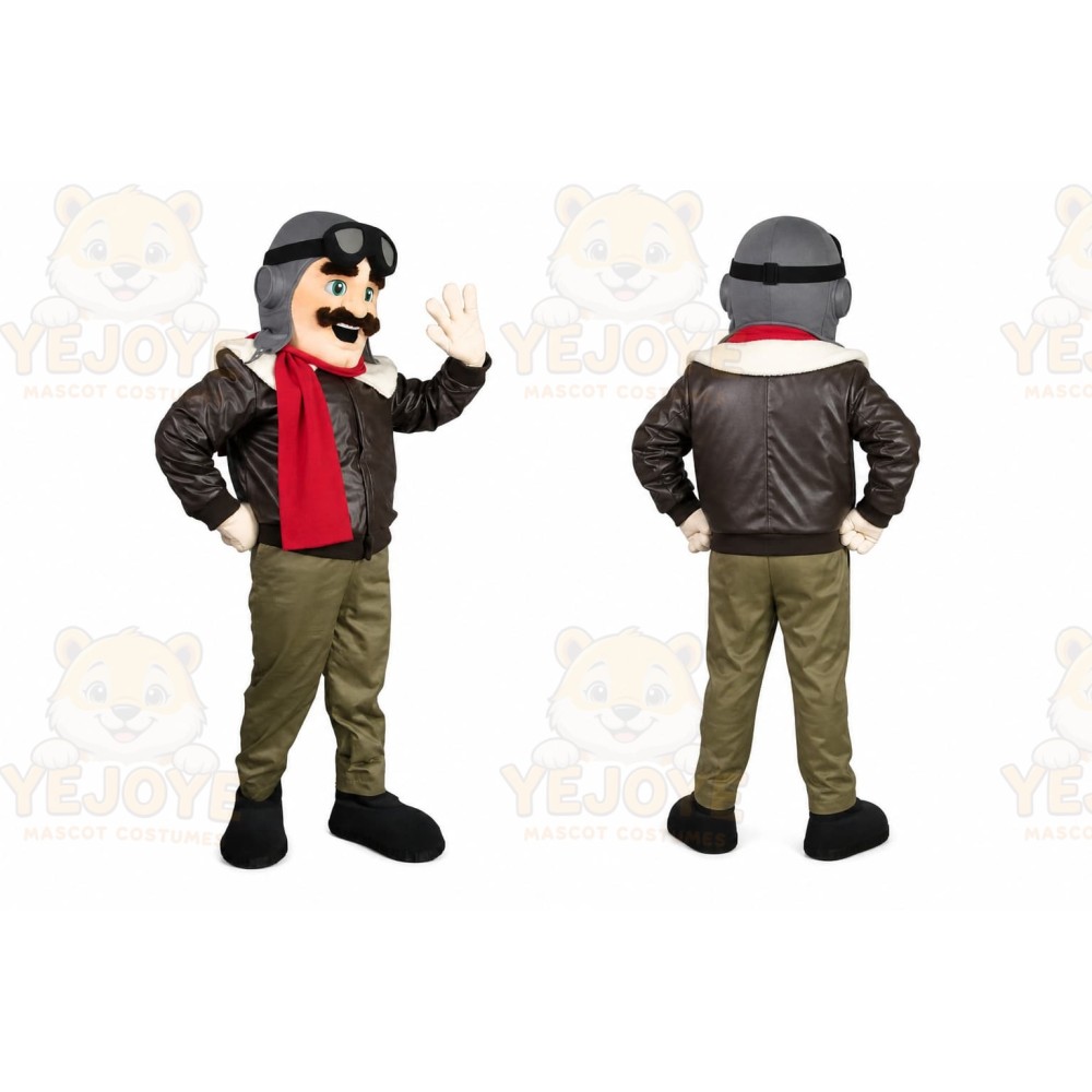 Brown Pilot Mascot Costume with Custom Logo