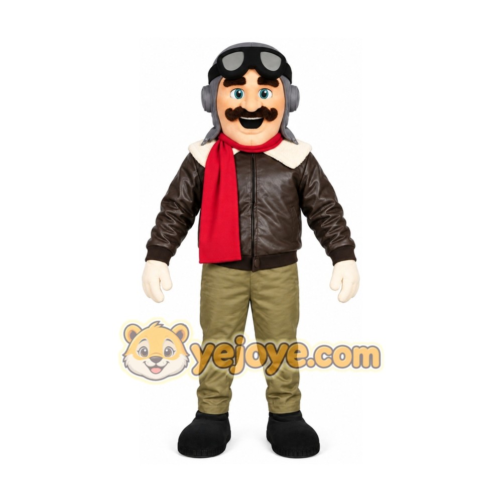 Brown Pilot Mascot Costume with Custom Logo Brown Pilot Mascot Costume with Custom Logo