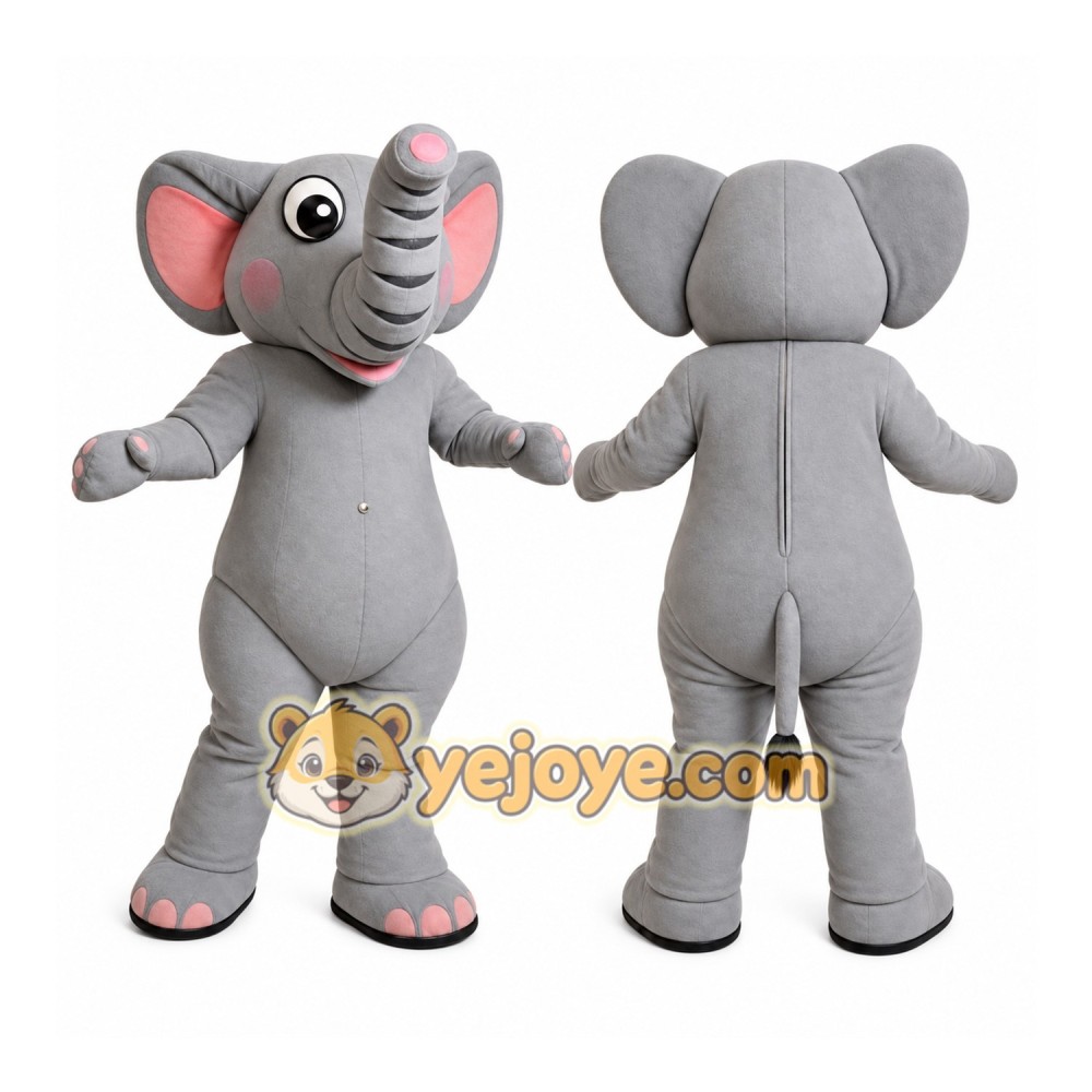 Gray Elephant Mascot Costume with Custom Logo Gray Elephant Mascot Costume with Custom Logo