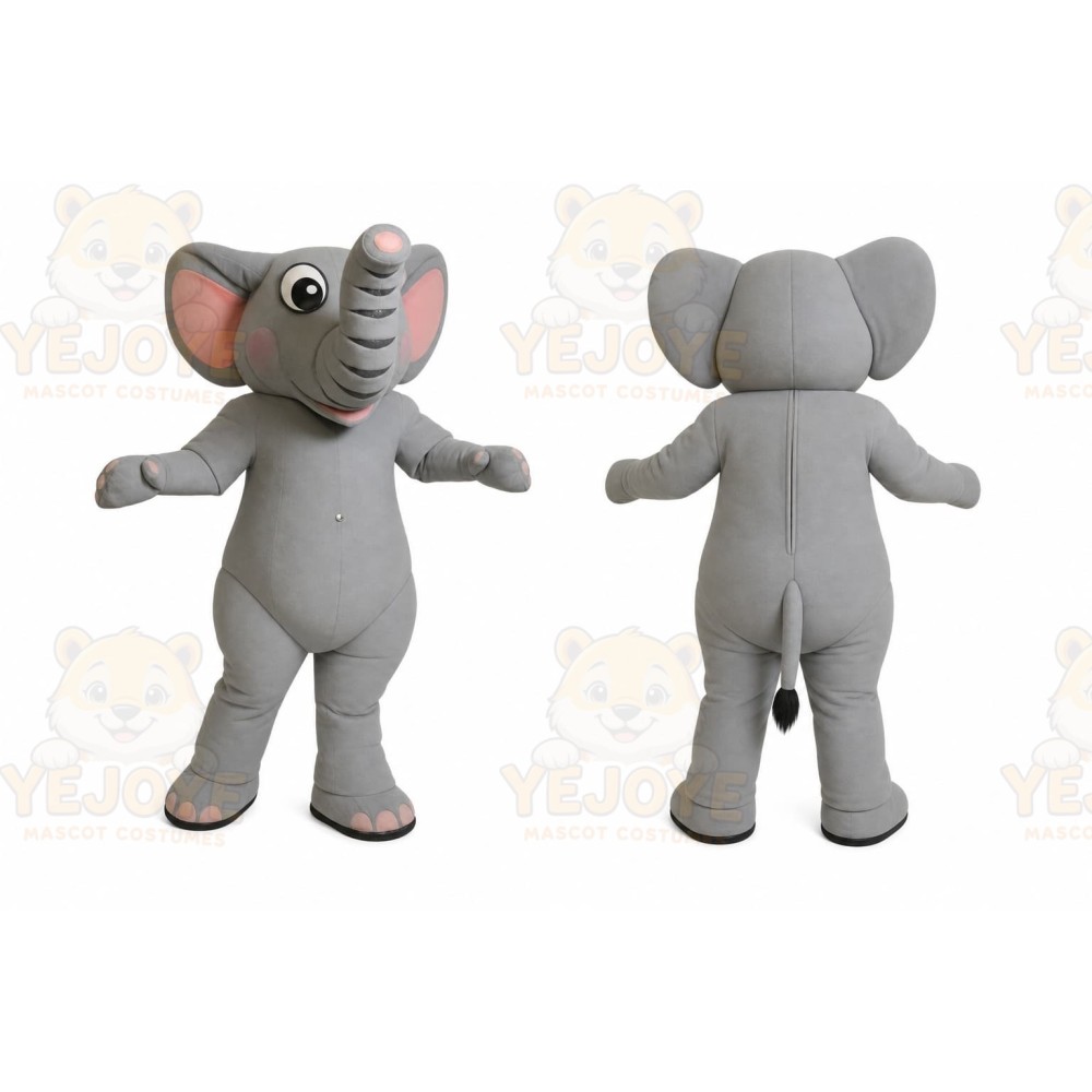 Gray Elephant Mascot Costume with Custom Logo