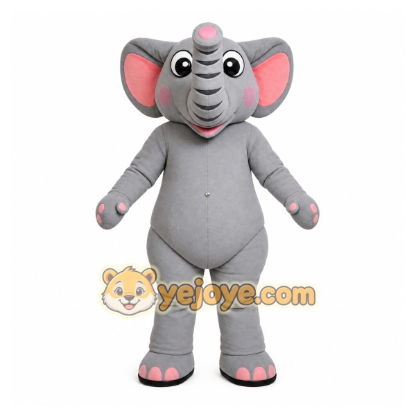 Gray Elephant Mascot Costume with Custom Logo