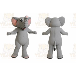 Gray Elephant Mascot Costume with Custom Logo