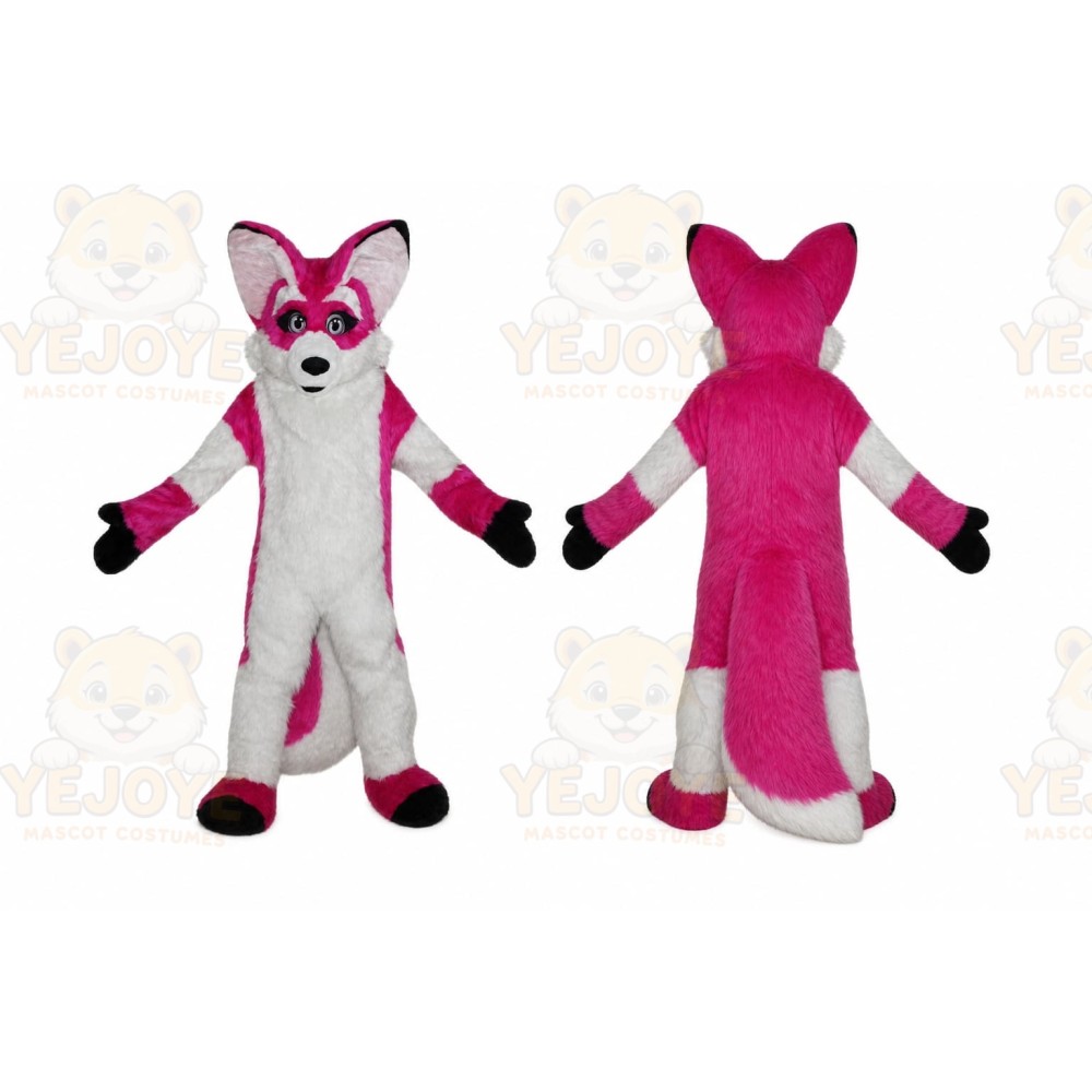 Pink Fox Mascot Costume with Custom Logo