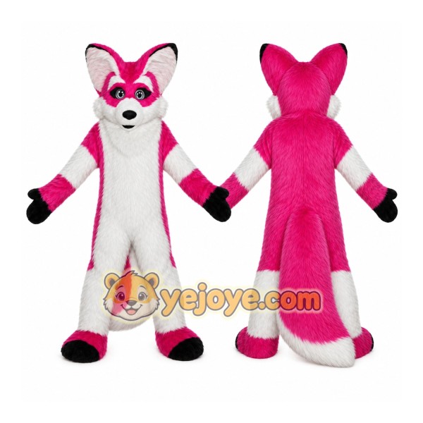 Pink Fox Mascot Costume with Custom Logo