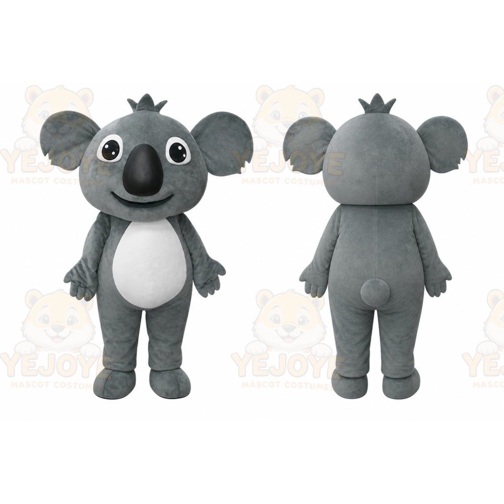 Gray Koala Mascot Costume with Custom Logo