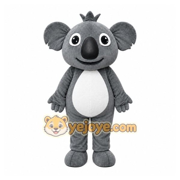 Gray Koala Mascot Costume with Custom Logo