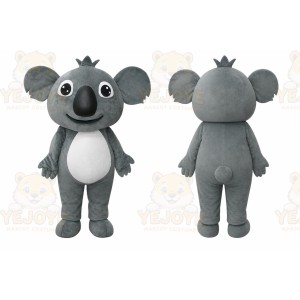 Gray Koala Mascot Costume with Custom Logo