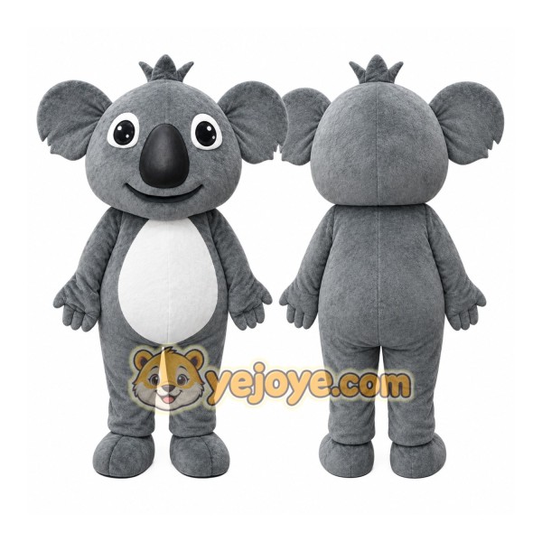 Gray Koala Mascot Costume with Custom Logo