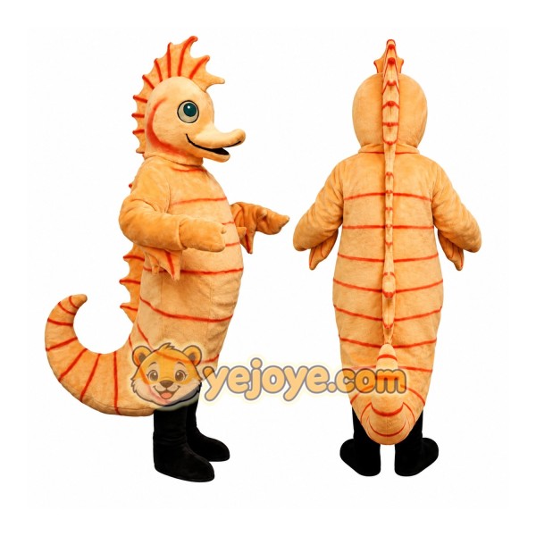 Orange Seahorse Mascot Costume with Custom Logo