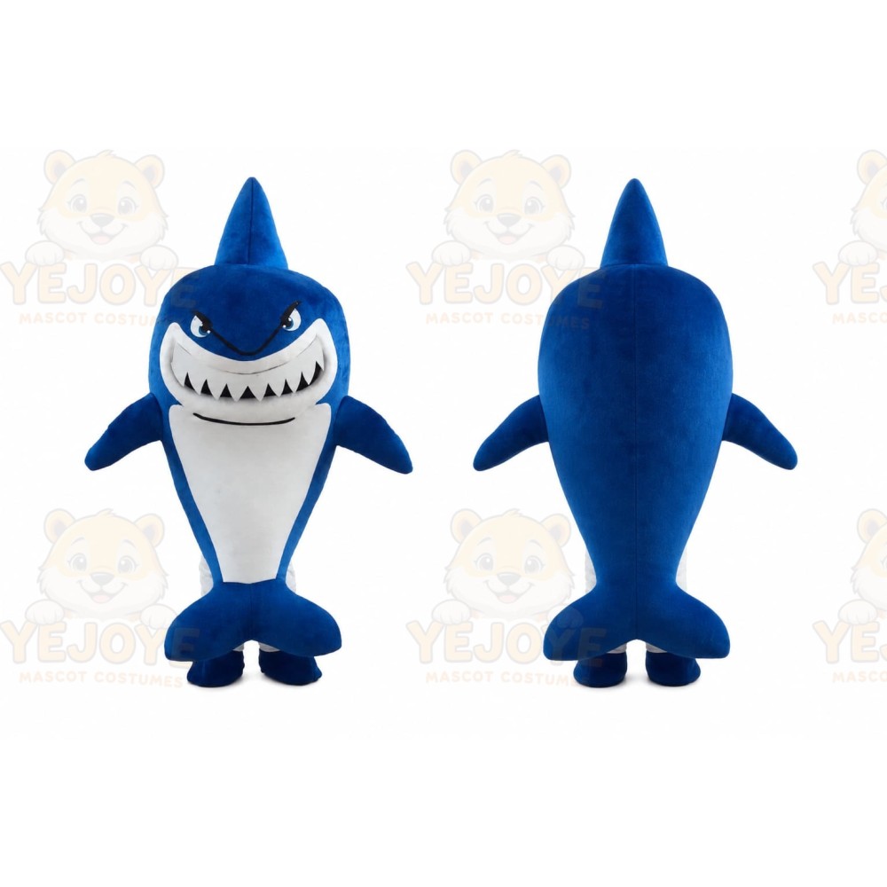 Blue Shark Mascot Costume with Custom Logo