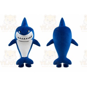 Blue Shark Mascot Costume with Custom Logo