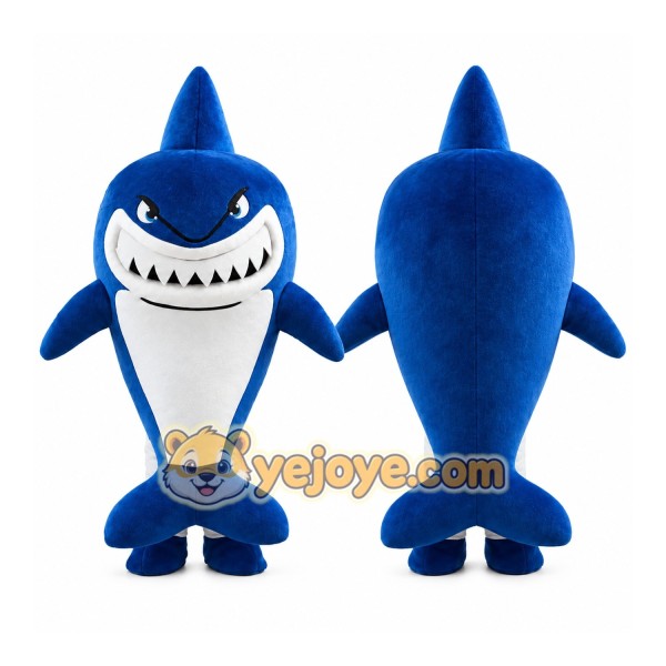 Blue Shark Mascot Costume with Custom Logo