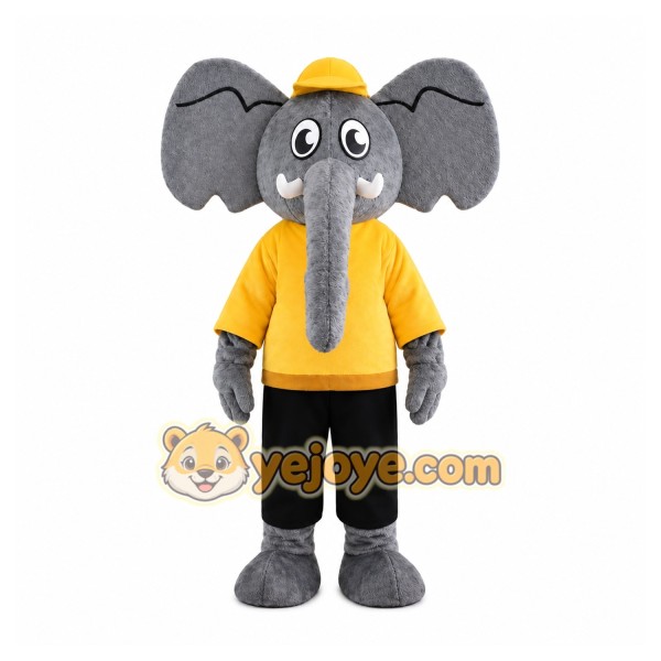 Gray Elephant Mascot Costume with Custom Logo