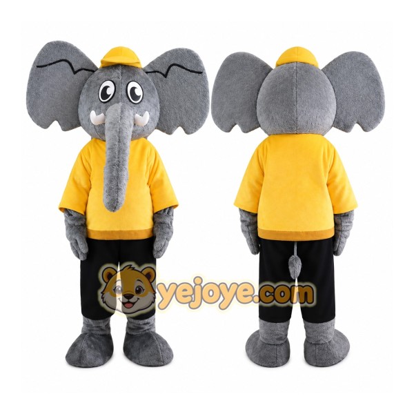 Gray Elephant Mascot Costume with Custom Logo