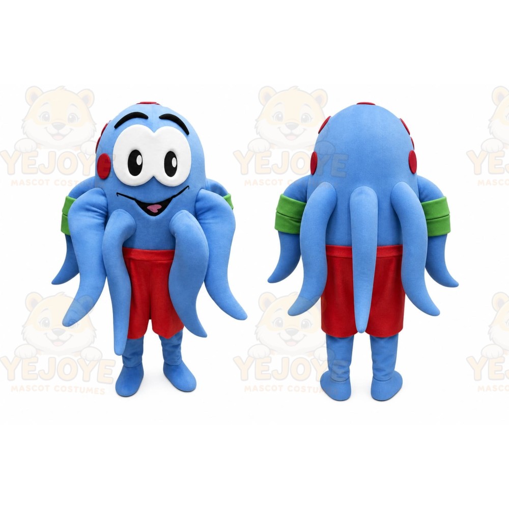 Blue Octopus Mascot Costume with Custom Logo