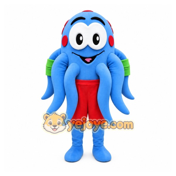 Blue Octopus Mascot Costume with Custom Logo