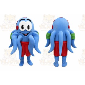 Blue Octopus Mascot Costume with Custom Logo