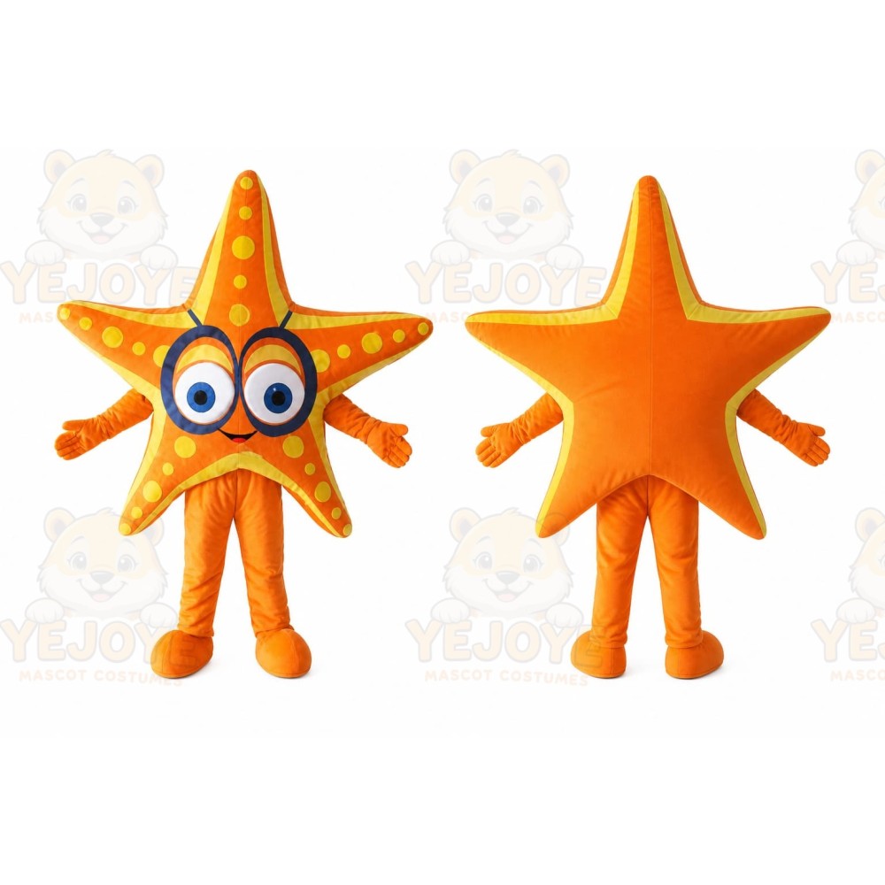 Orange Starfish Mascot Costume with Custom Logo