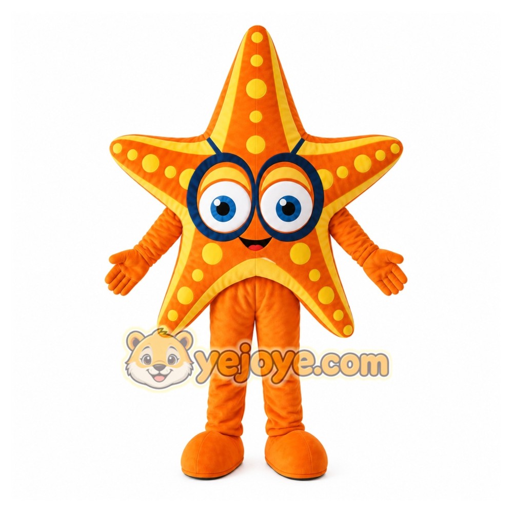 Orange Starfish Mascot Costume with Custom Logo
