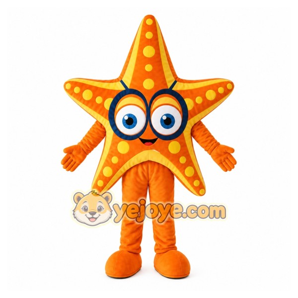 Orange Starfish Mascot Costume with Custom Logo