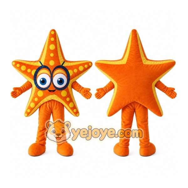 Orange Starfish Mascot Costume with Custom Logo