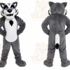Gray Wolf Mascot Costume with Custom Logo