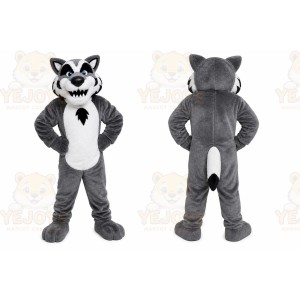 Gray Wolf Mascot Costume with Custom Logo