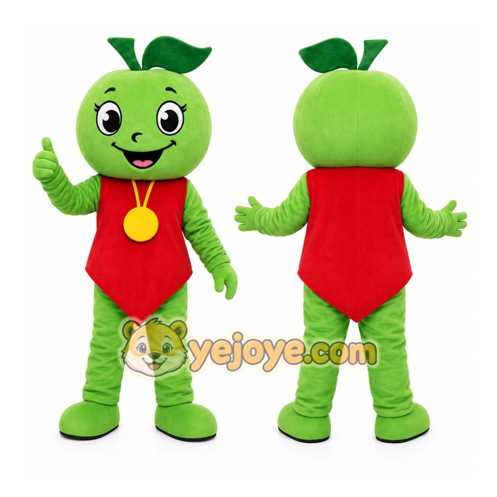 Green Apple Mascot Costume with Custom Logo Green Apple Mascot Costume with Custom Logo
