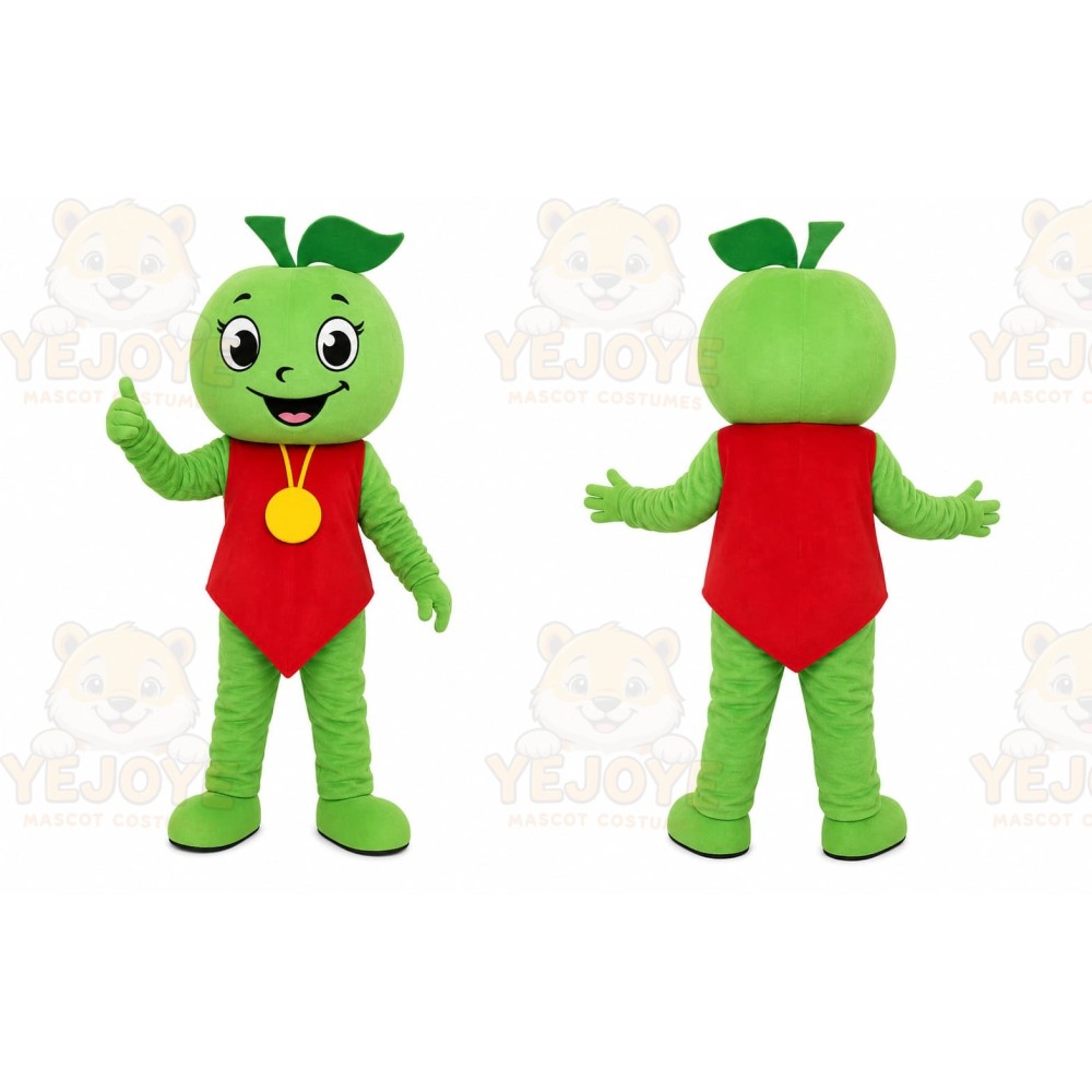 Green Apple Mascot Costume with Custom Logo
