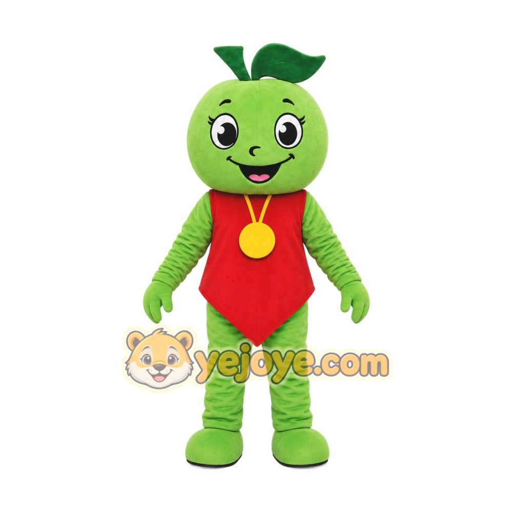 Green Apple Mascot Costume with Custom Logo Green Apple Mascot Costume with Custom Logo