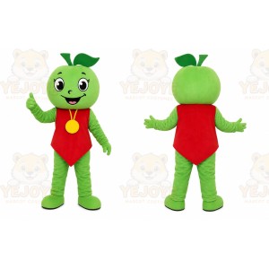 Green Apple Mascot Costume with Custom Logo