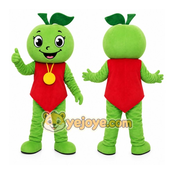 Green Apple Mascot Costume with Custom Logo