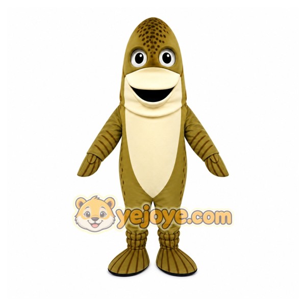 Brown Fish Mascot Costume with Custom Logo