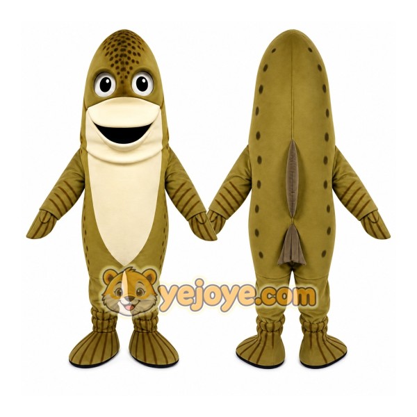Brown Fish Mascot Costume with Custom Logo