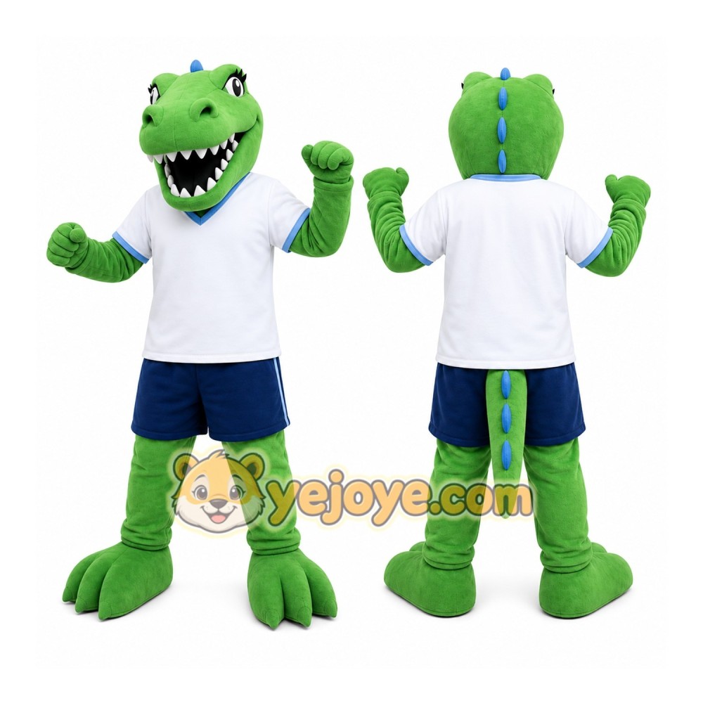 Green Dinosaur Mascot Costume with Custom Logo Green Dinosaur Mascot Costume with Custom Logo