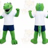Green Dinosaur Mascot Costume with Custom Logo