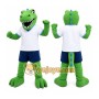 Green Dinosaur Mascot Costume with Custom Logo