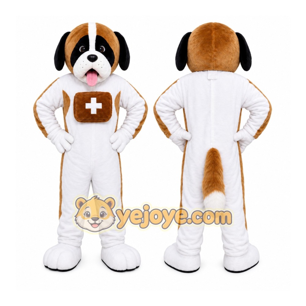 White Dog Mascot Costume with Custom Logo
