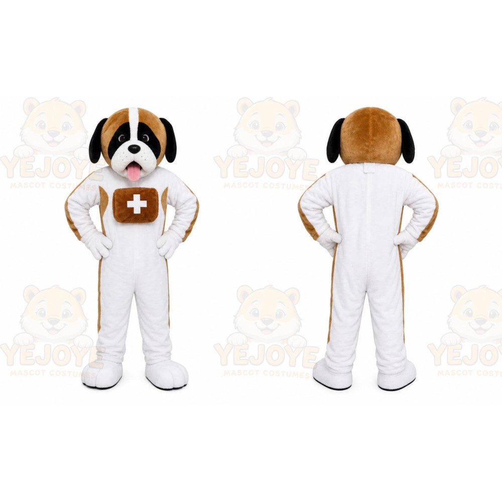 White Dog Mascot Costume with Custom Logo